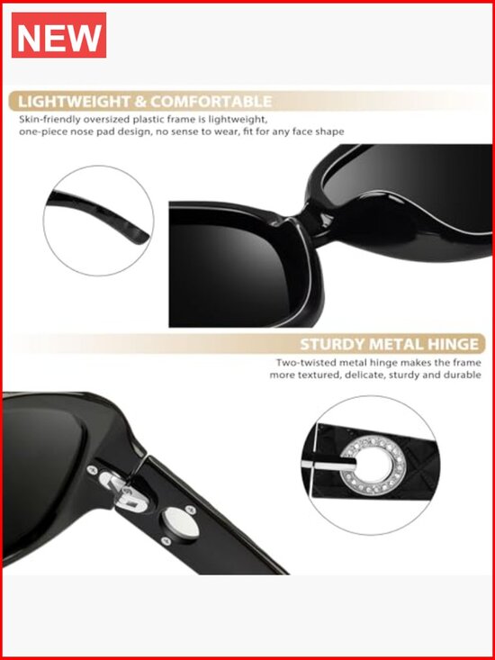 Large Rectangle UV Protection Polarized Sunglasses Rhinestone Butterfly main image 5